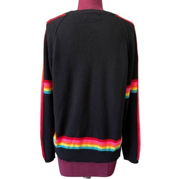 Brodie Cashmere Rainbow Stripe Crewneck Sweater size M Black - Picture 2 of 7